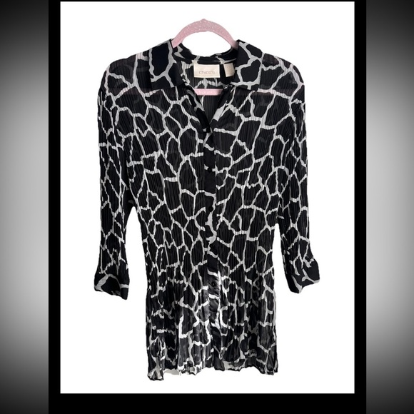Chico's Tops - Chicos SHEER Animal Print Black White Button Down Top Sz 6
